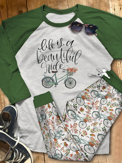 Cycling Life Is A Beautiful Ride Pajama Set |Sleepwear Pjs Sets | Raglan Shirt Pants Set