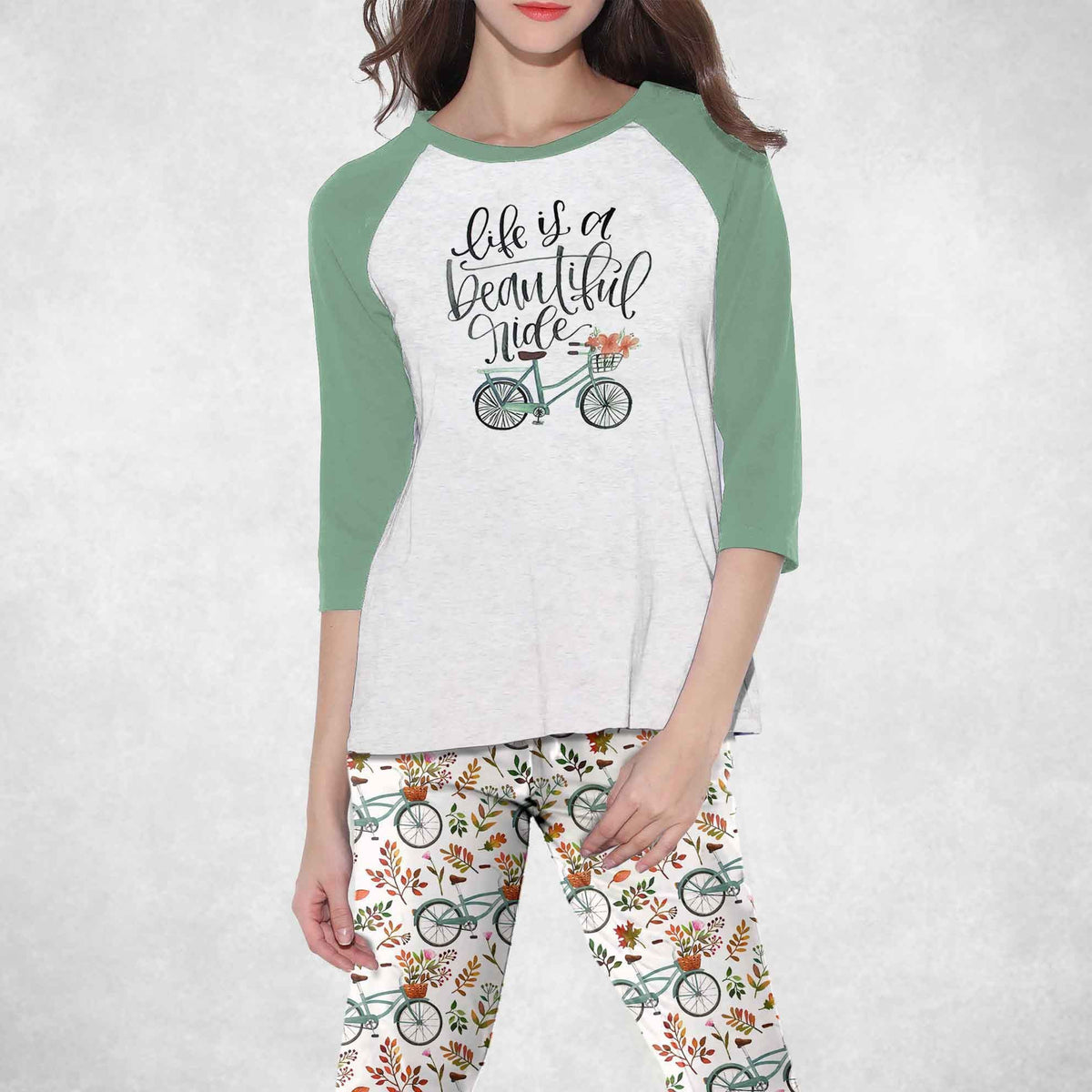 Cycling Life Is A Beautiful Ride Pajama Set |Sleepwear Pjs Sets | Raglan Shirt Pants Set