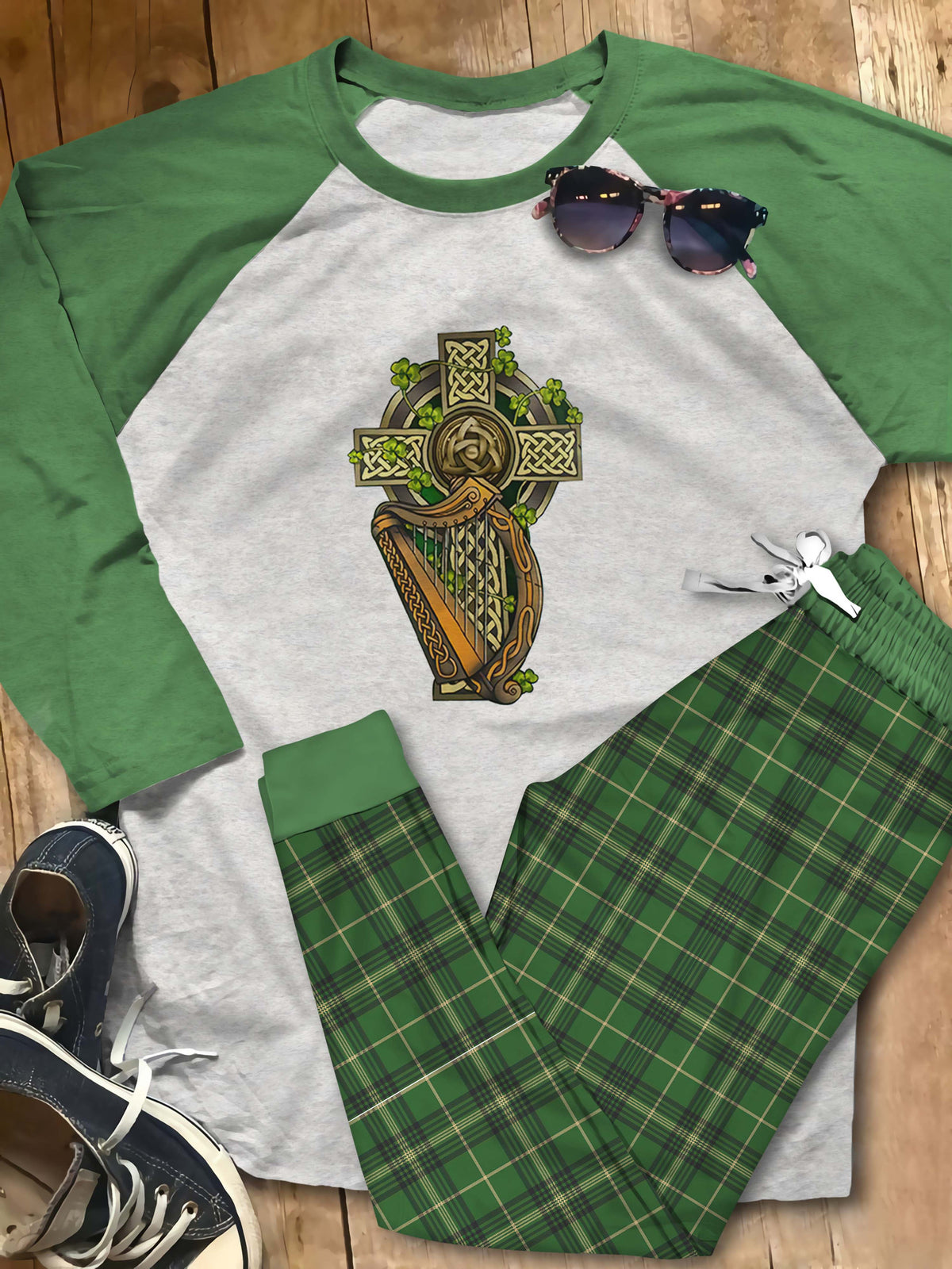 Irish Symbol Pajama Set |Sleepwear Pjs Sets | Raglan Shirt Pants Set