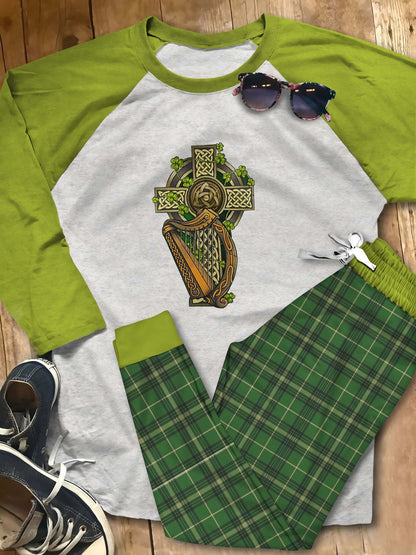Irish Symbol Pajama Set |Sleepwear Pjs Sets | Raglan Shirt Pants Set