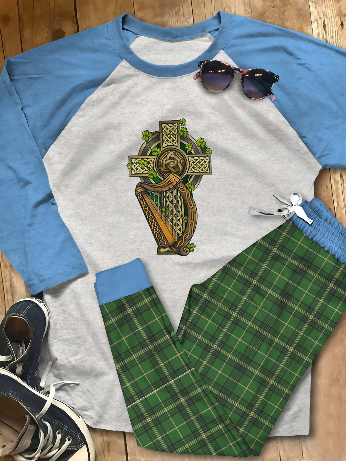 Irish Symbol Pajama Set |Sleepwear Pjs Sets | Raglan Shirt Pants Set
