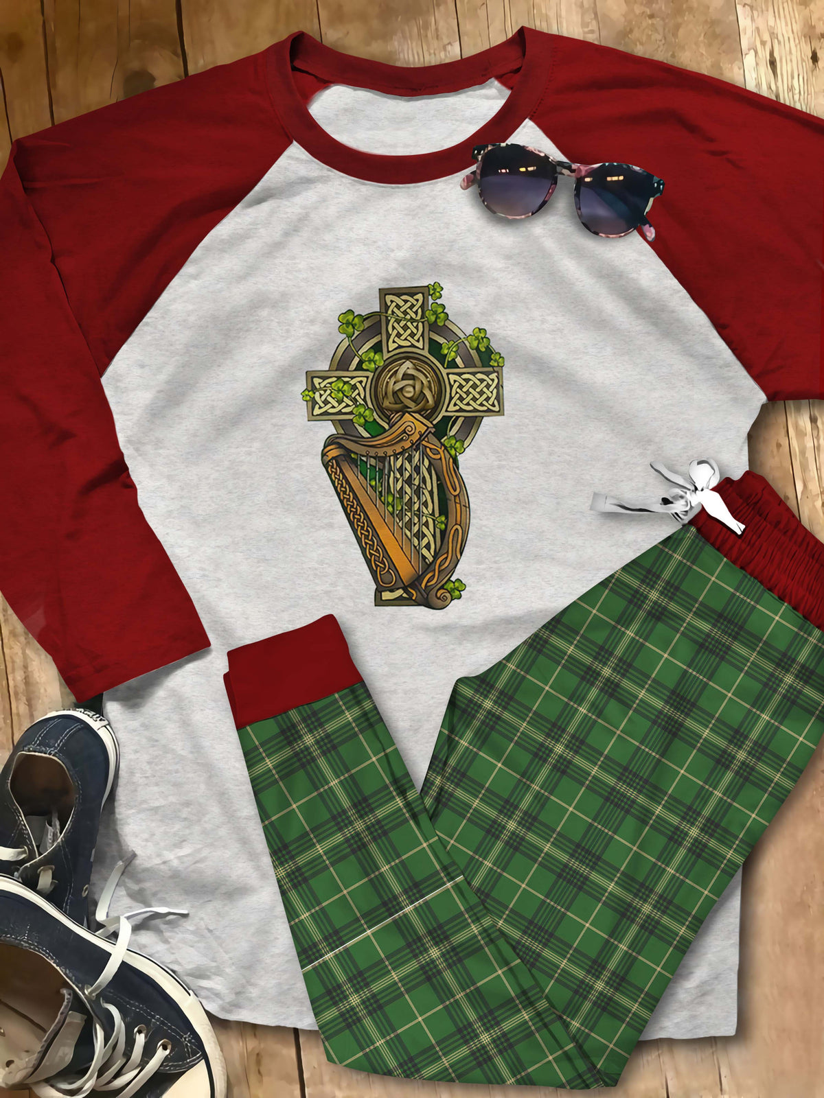 Irish Symbol Pajama Set |Sleepwear Pjs Sets | Raglan Shirt Pants Set