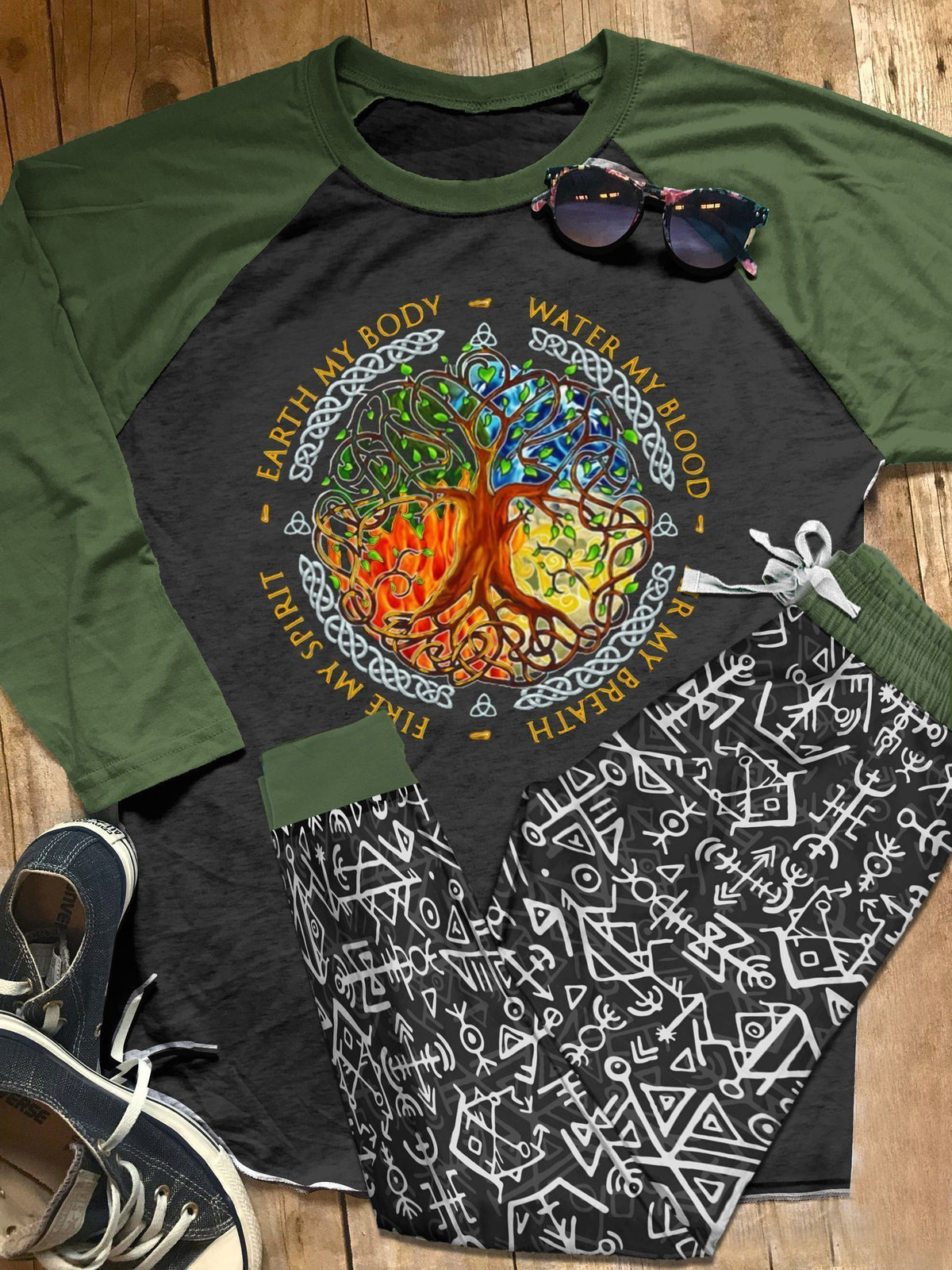Viking Set Viking Tree Pajama Set |Sleepwear Pjs Sets | Raglan Shirt Pants Set