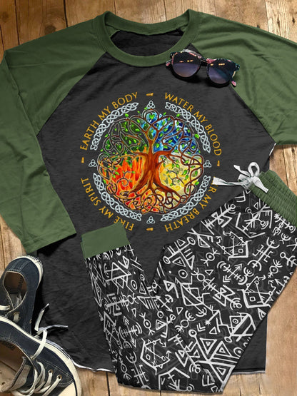 Viking Set Viking Tree Pajama Set |Sleepwear Pjs Sets | Raglan Shirt Pants Set