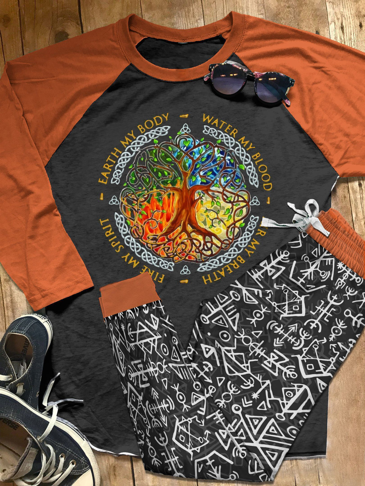 Viking Set Viking Tree Pajama Set |Sleepwear Pjs Sets | Raglan Shirt Pants Set
