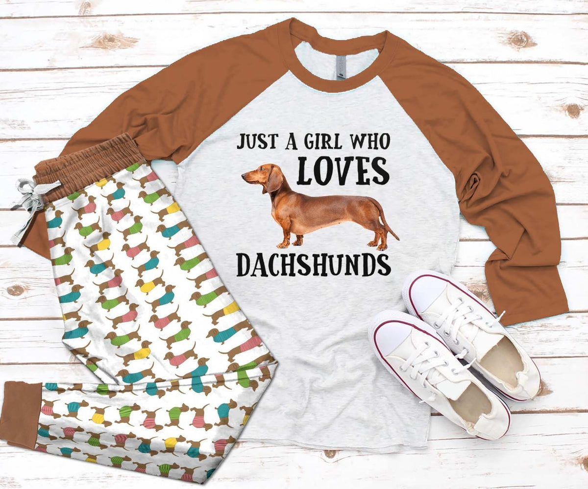 Dachshund Tan Good Quality Pajama Set |Sleepwear Pjs Sets | Raglan Shirt Pants Set