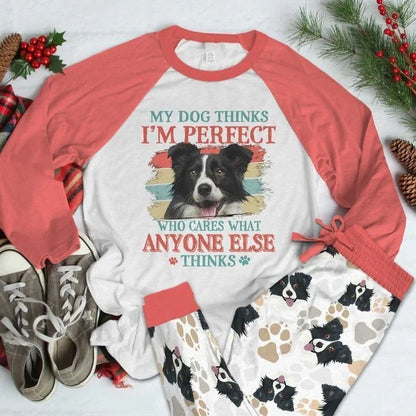Border Collie Pink Unique Pajama Set |Sleepwear Pjs Sets | Raglan Shirt Pants Set