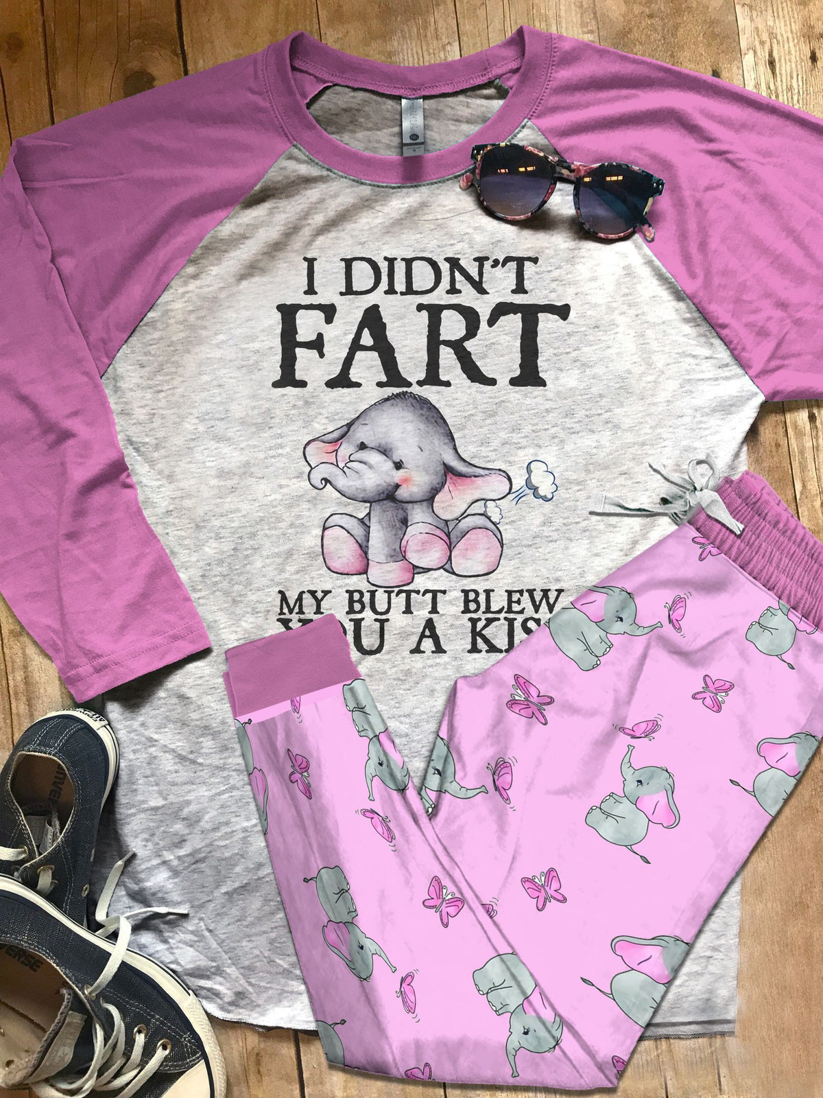 Elephant Purple Amazing Pajama Set |Sleepwear Pjs Sets | Raglan Shirt Pants Set
