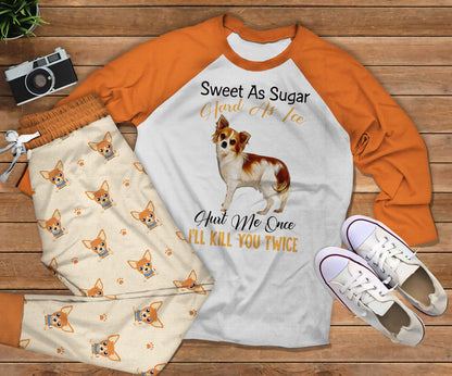 Chihuahua Sweet As Sugar Orange High Quality Pajama Set |Sleepwear Pjs Sets | Raglan Shirt Pants Set