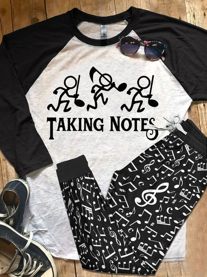 Music Taking Notes Pajama Set |Sleepwear Pjs Sets | Raglan Shirt Pants Set