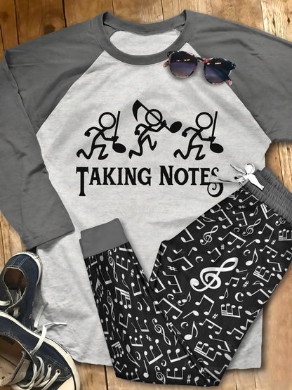 Music Taking Notes Pajama Set |Sleepwear Pjs Sets | Raglan Shirt Pants Set