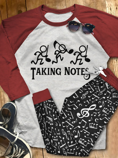 Music Taking Notes Pajama Set |Sleepwear Pjs Sets | Raglan Shirt Pants Set