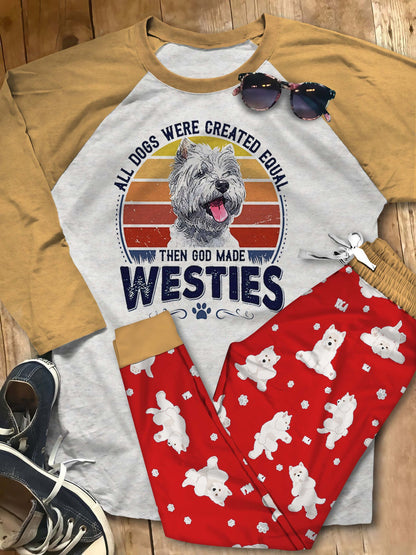 West Highland White Terrier Westie Pajama Set |Sleepwear Pjs Sets | Raglan Shirt Pants Set