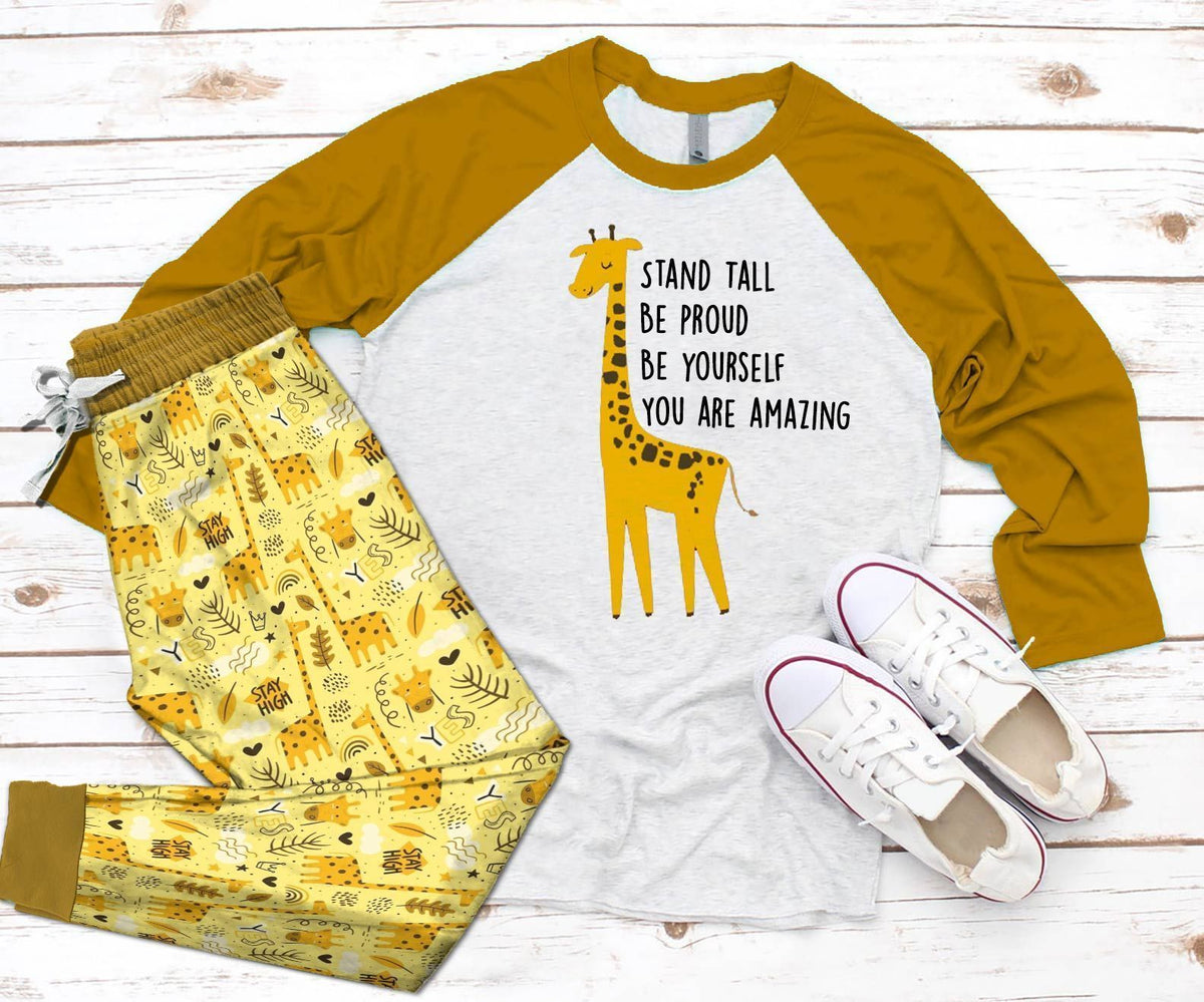 Giraffe Tan Awesome Pajama Set |Sleepwear Pjs Sets | Raglan Shirt Pants Set