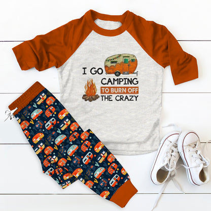 Camping I Go Camping To Burn Offe Crazy Orange Nice Pajama Set |Sleepwear Pjs Sets | Raglan Shirt Pants Set