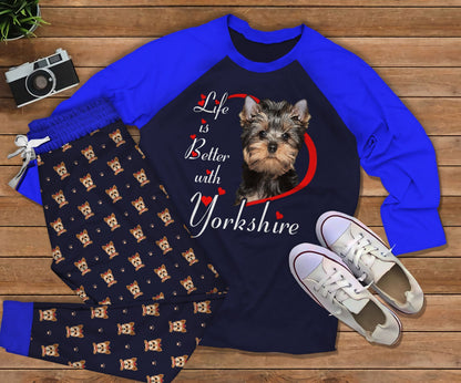 Yorkshire Terrier Better Pajama Set |Sleepwear Pjs Sets | Raglan Shirt Pants Set