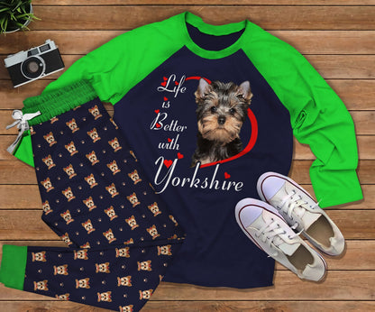 Yorkshire Terrier Better Pajama Set |Sleepwear Pjs Sets | Raglan Shirt Pants Set