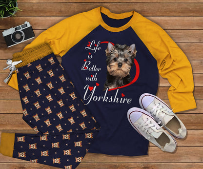 Yorkshire Terrier Better Pajama Set |Sleepwear Pjs Sets | Raglan Shirt Pants Set