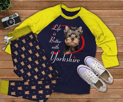Yorkshire Terrier Better Pajama Set |Sleepwear Pjs Sets | Raglan Shirt Pants Set