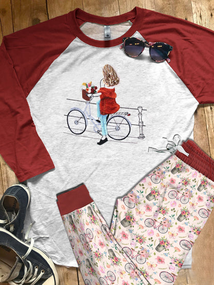 Happy Girl Printed Burgundy Awesome Pajama Set |Sleepwear Pjs Sets | Raglan Shirt Pants Set
