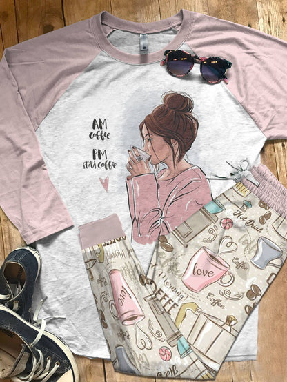Raglan Sample Colors Pajama Set |Sleepwear Pjs Sets | Raglan Shirt Pants Set