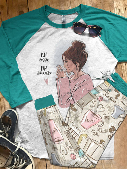Raglan Sample Colors Pajama Set |Sleepwear Pjs Sets | Raglan Shirt Pants Set