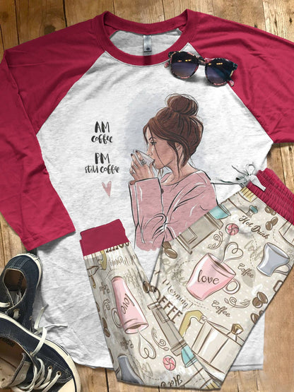 Raglan Sample Colors Pajama Set |Sleepwear Pjs Sets | Raglan Shirt Pants Set