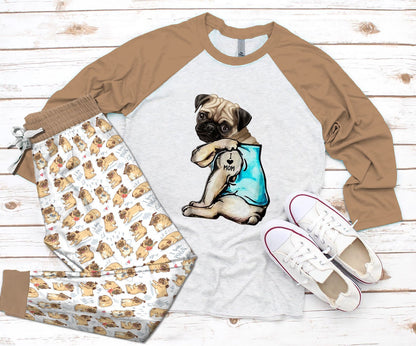 Pug Khaki Best Pajama Set |Sleepwear Pjs Sets | Raglan Shirt Pants Set