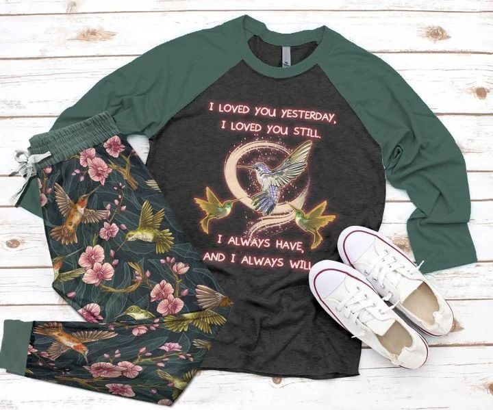 Hummingbird I Love You Always Green Best Pajama Set |Sleepwear Pjs Sets | Raglan Shirt Pants Set