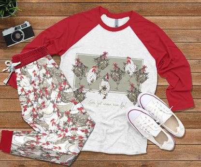 Chicken Set Girls Just Wanna Have Fun Pajama Set |Sleepwear Pjs Sets | Raglan Shirt Pants Set
