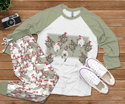 Chicken Set Girls Just Wanna Have Fun Pajama Set |Sleepwear Pjs Sets | Raglan Shirt Pants Set