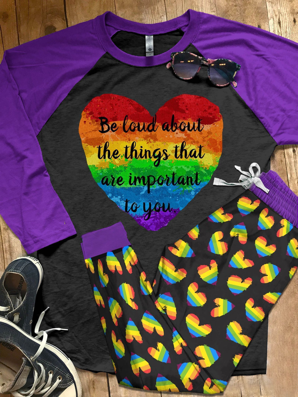 Lgbt Purple High Quality Pajama Set |Sleepwear Pjs Sets | Raglan Shirt Pants Set