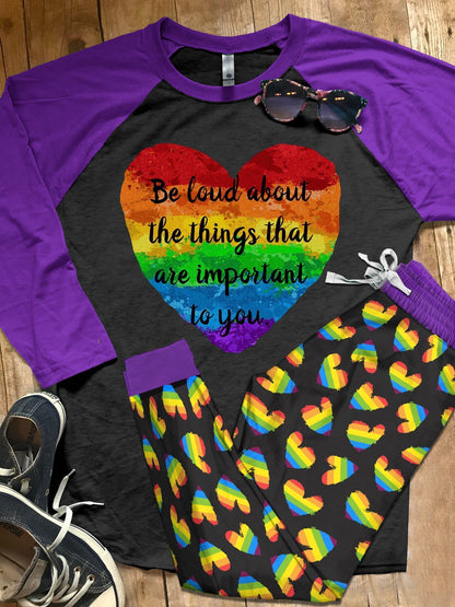 Lgbt Purple High Quality Pajama Set |Sleepwear Pjs Sets | Raglan Shirt Pants Set