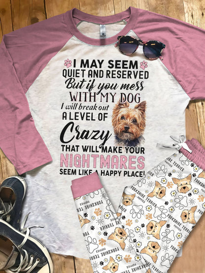 Yorkshire Terrier Dog Purple Good Pajama Set |Sleepwear Pjs Sets | Raglan Shirt Pants Set