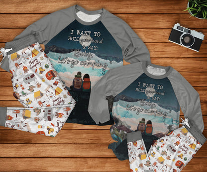 Camping Baby Let S Go Camping Grey Good Quality Pajama Set |Sleepwear Pjs Sets | Raglan Shirt Pants Set