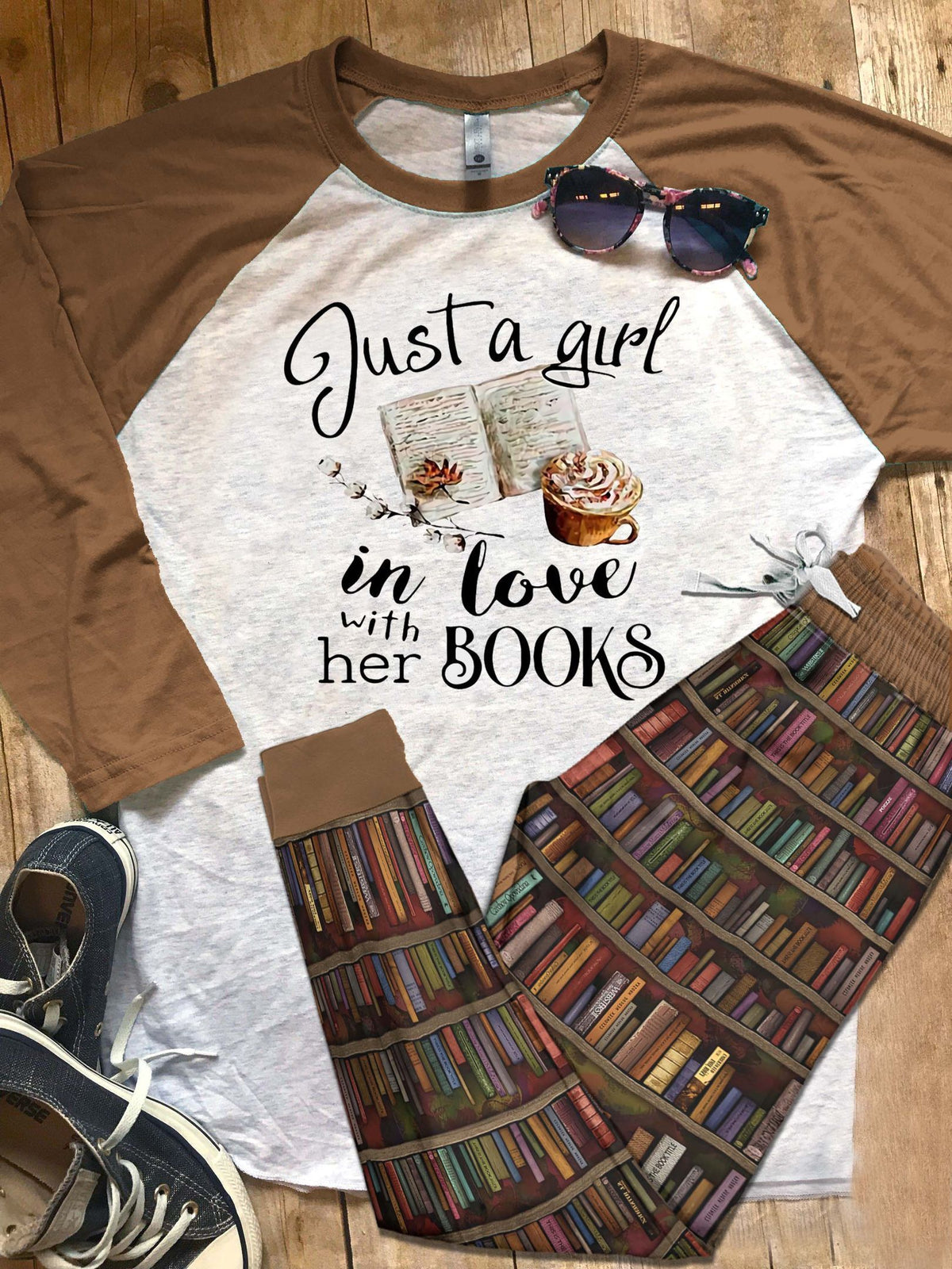 Reading Just A Girl In Love With Her Book Pajama Set |Sleepwear Pjs Sets | Raglan Shirt Pants Set