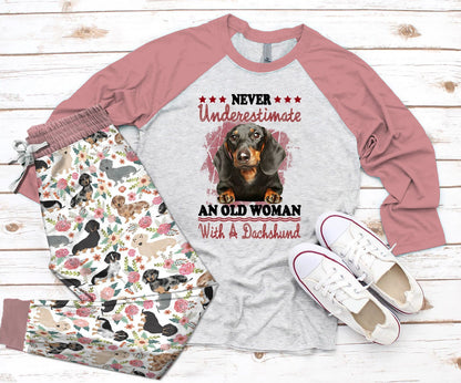Dachshund Set Never Underestimate Pajama Set |Sleepwear Pjs Sets | Raglan Shirt Pants Set