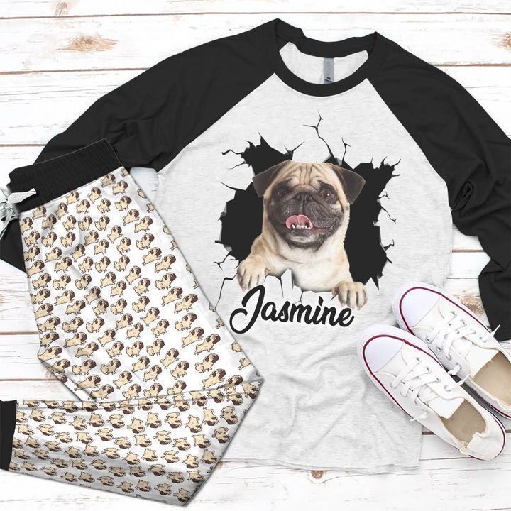 Pug Take It Off Personalized Black Amazing Pajama Set |Sleepwear Pjs Sets | Raglan Shirt Pants Set