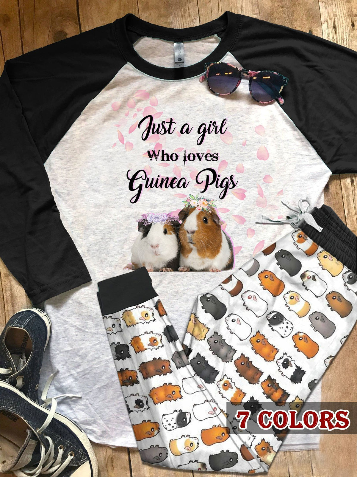 Guinea Pig Love Guinea Pigs Colors Pajama Set |Sleepwear Pjs Sets | Raglan Shirt Pants Set
