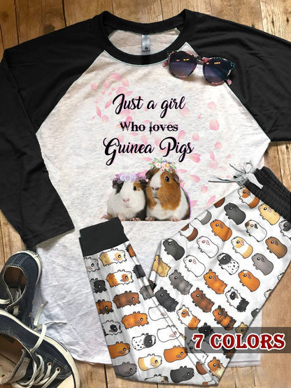 Guinea Pig Love Guinea Pigs Colors Pajama Set |Sleepwear Pjs Sets | Raglan Shirt Pants Set