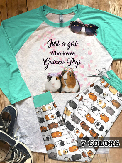Guinea Pig Love Guinea Pigs Colors Pajama Set |Sleepwear Pjs Sets | Raglan Shirt Pants Set