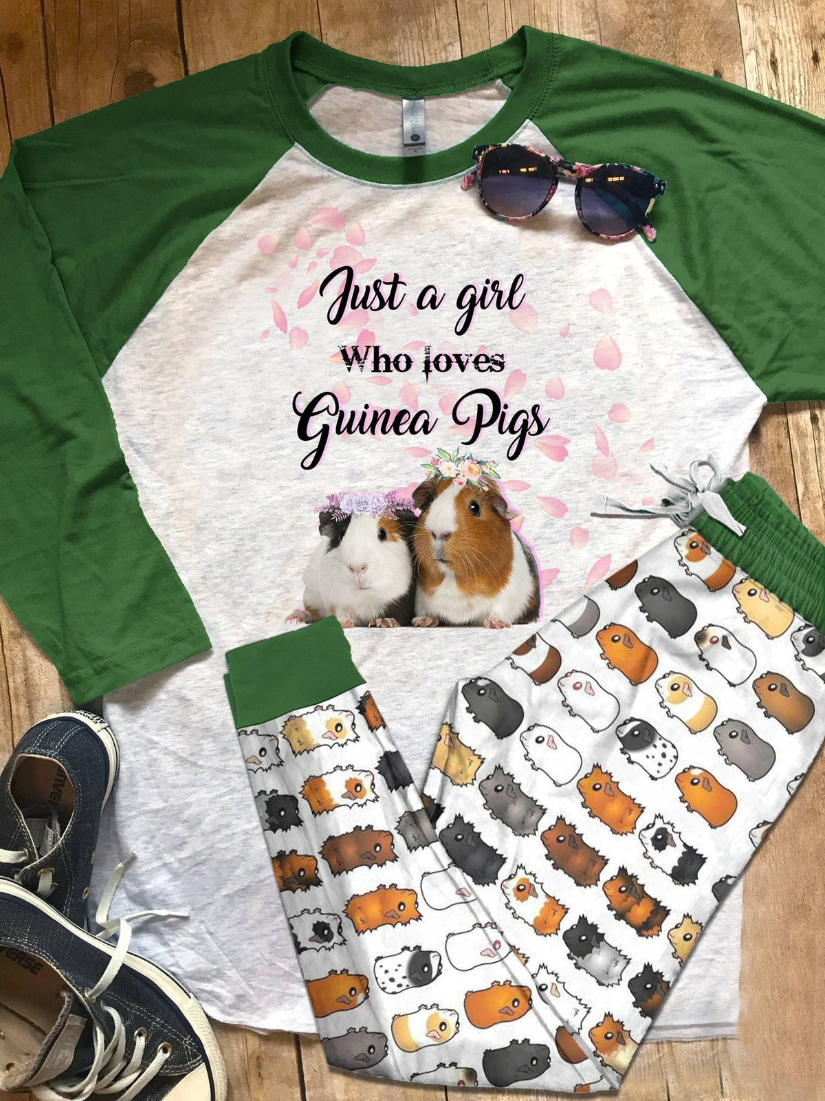 Guinea Pig Love Guinea Pigs Colors Pajama Set |Sleepwear Pjs Sets | Raglan Shirt Pants Set