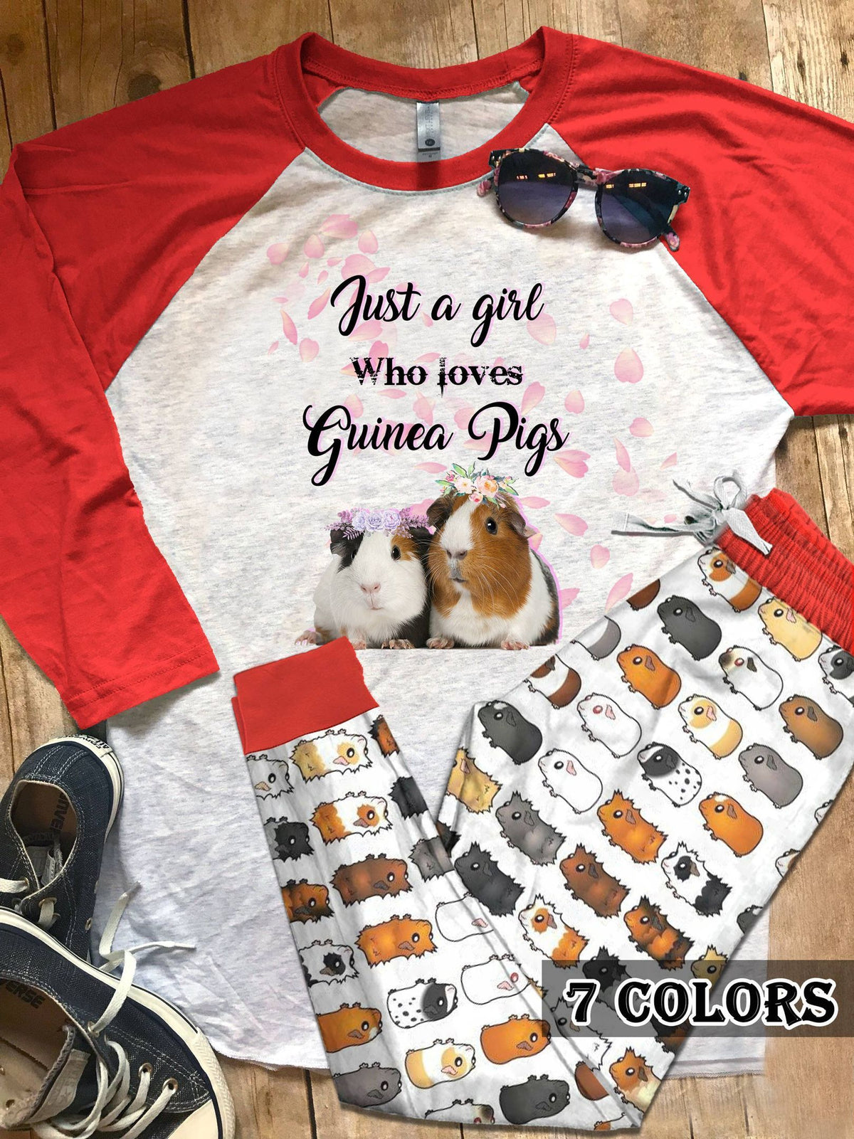 Guinea Pig Love Guinea Pigs Colors Pajama Set |Sleepwear Pjs Sets | Raglan Shirt Pants Set
