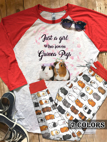 Guinea Pig Love Guinea Pigs Colors Pajama Set |Sleepwear Pjs Sets | Raglan Shirt Pants Set