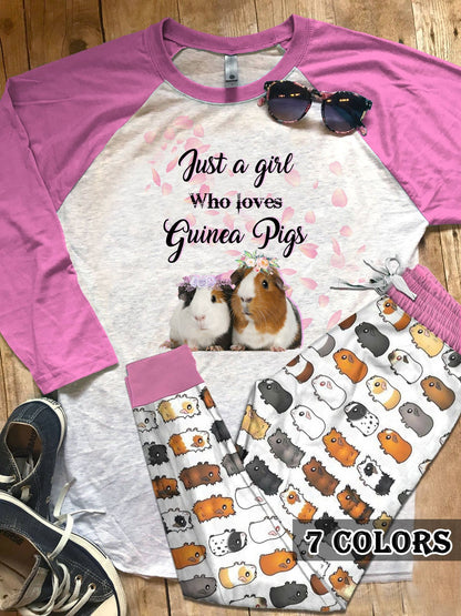 Guinea Pig Love Guinea Pigs Colors Pajama Set |Sleepwear Pjs Sets | Raglan Shirt Pants Set