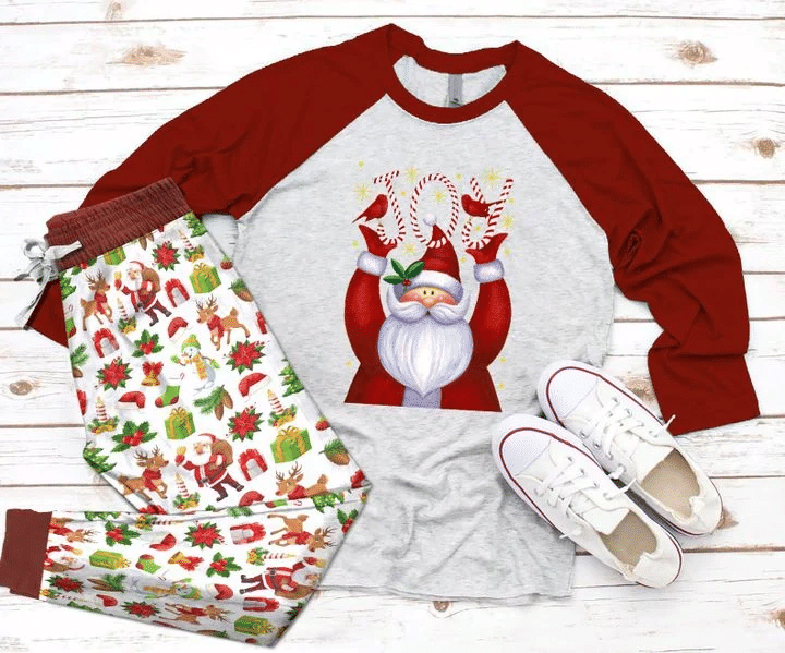 Santa Claus Joy Gr Burgundy Awesome Pajama Set |Sleepwear Pjs Sets | Raglan Shirt Pants Set