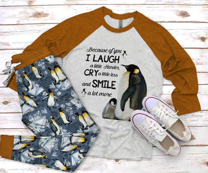 Penguin I Laugh Pajama Set |Sleepwear Pjs Sets | Raglan Shirt Pants Set