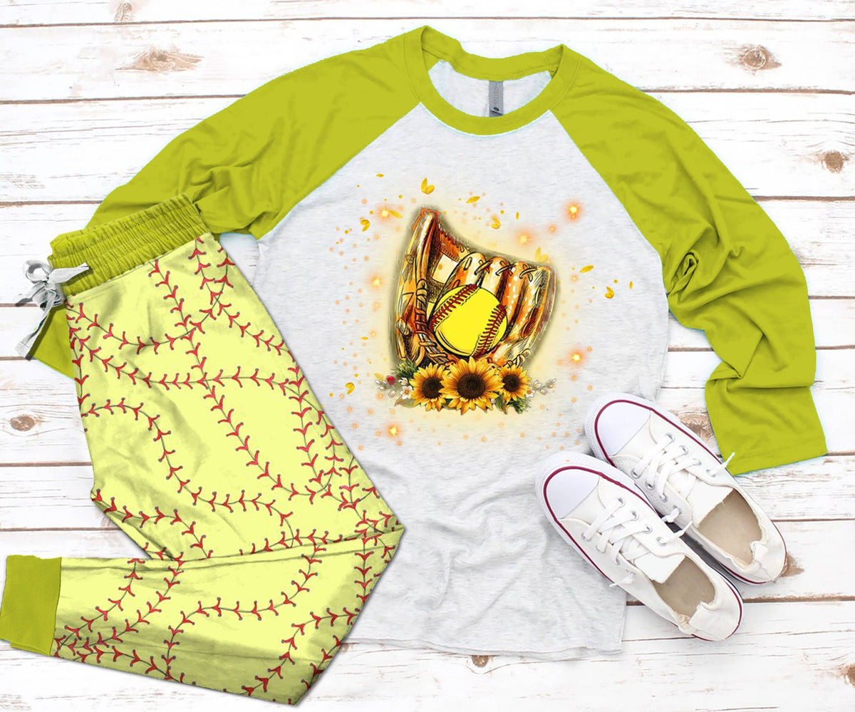 Softball Softball Addict Pajama Set |Sleepwear Pjs Sets | Raglan Shirt Pants Set