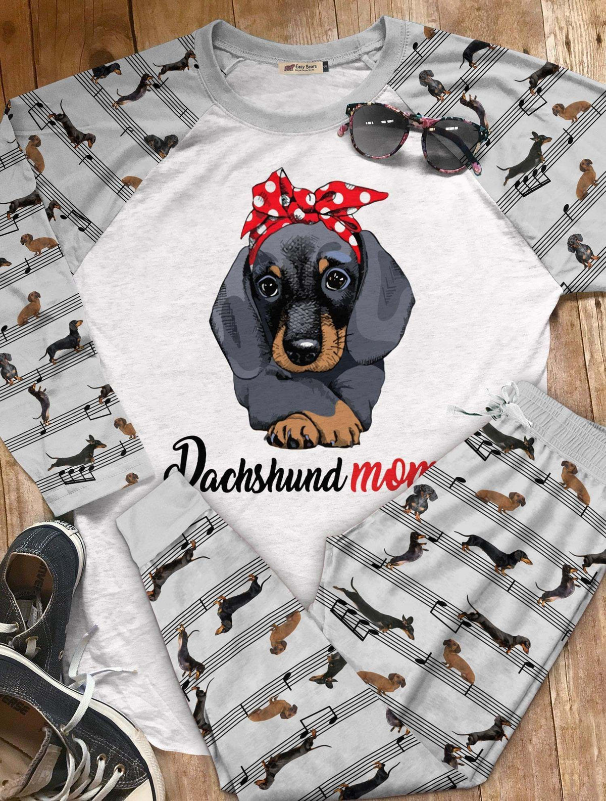 Dachshund Set Dachshund Mom Pajama Set |Sleepwear Pjs Sets | Raglan Shirt Pants Set