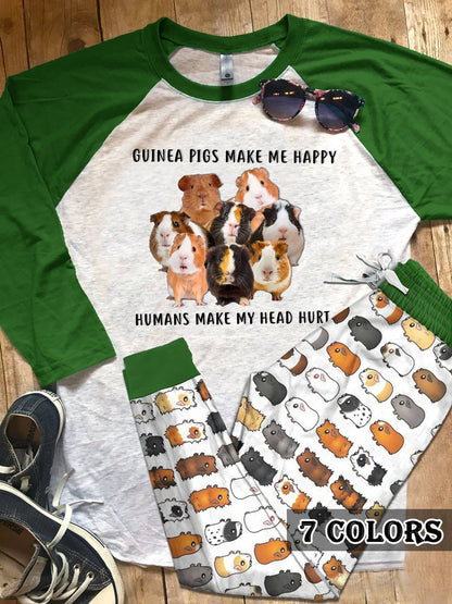 Guinea Pig Green Amazing Pajama Set |Sleepwear Pjs Sets | Raglan Shirt Pants Set